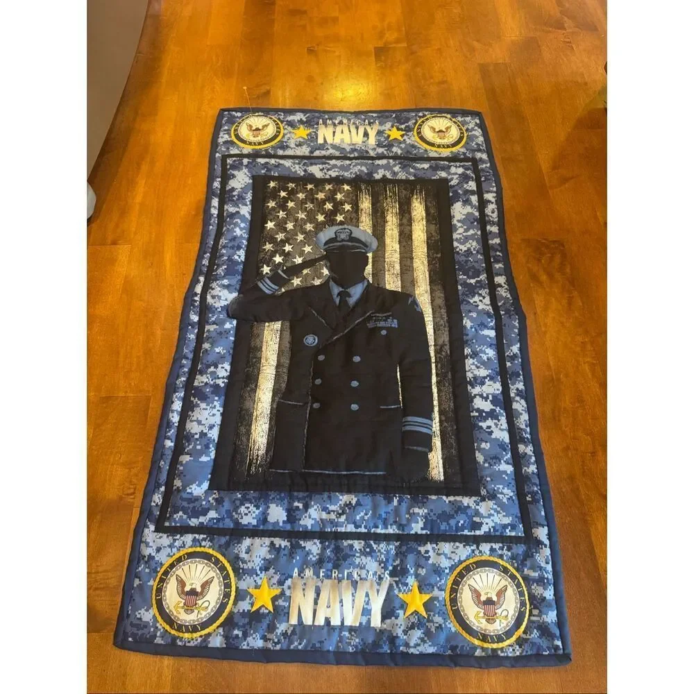 Handmade U.S. Navy Patriotic Wall Hanging Quilt Military Veteran Americana Home